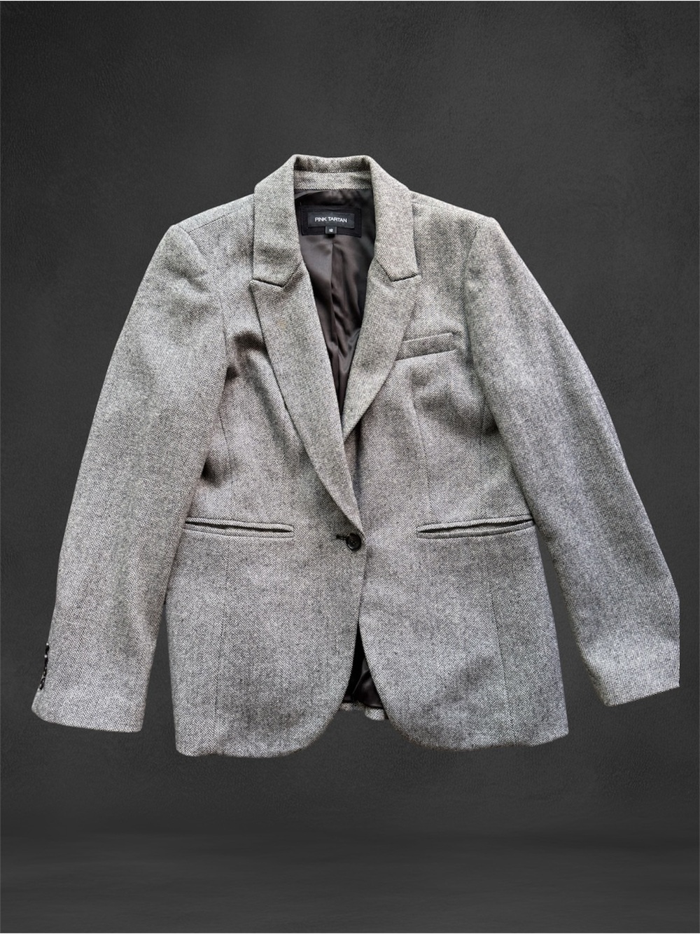 Pink Tartan Herringbone Blazer with Black Satin Lining, size 12